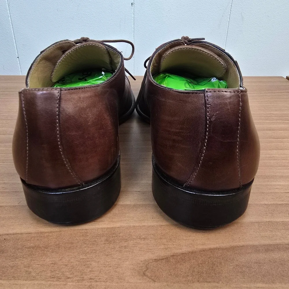 Saks Fifth Avenue 8.5 M Brown Leather Cap Toe Oxford Made‎ in Italy